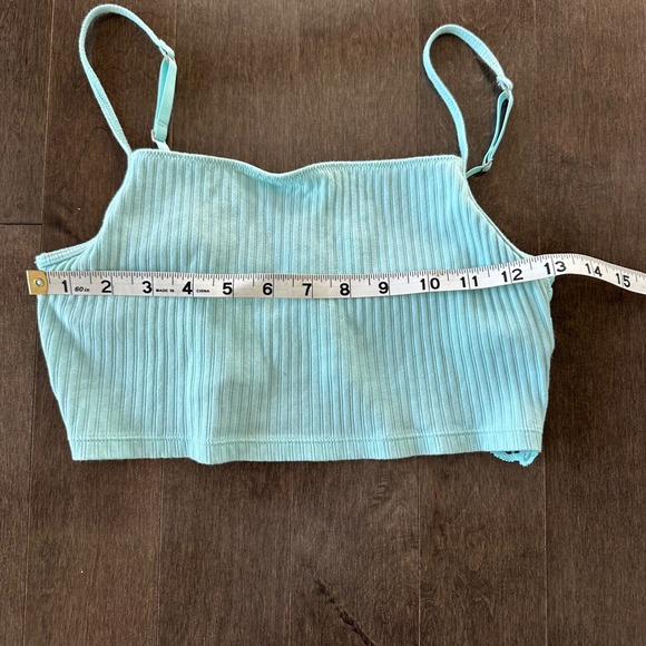 Aerie‎ Bralette Top Ribbed Lace Cozy Sexy Blue Light Aqua S - Picture 2 of 4